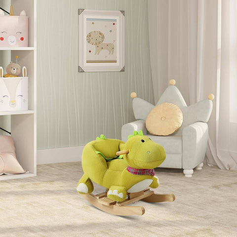 Rootz Plush Dinosaur Rocking Horse - Kids' Rocker - Toddler Ride-On Toy - Enhances Balance & Coordination, Comfortable & Secure, Plays Music & Sounds - 60cm x 53cm x 25.5cm