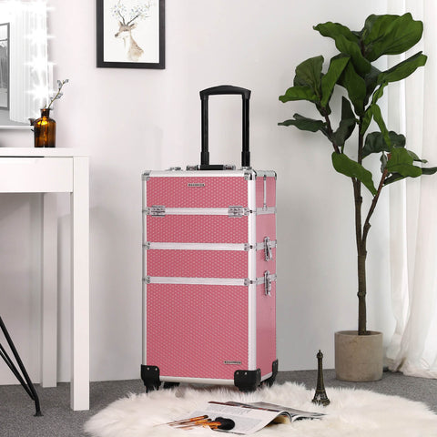 Rootz Cosmetic Trolley - Makeup Case - Beauty Organizer - ABS Hard Shell - Aluminum Strips - Impact Resistant - 30cm x 70cm x 25cm