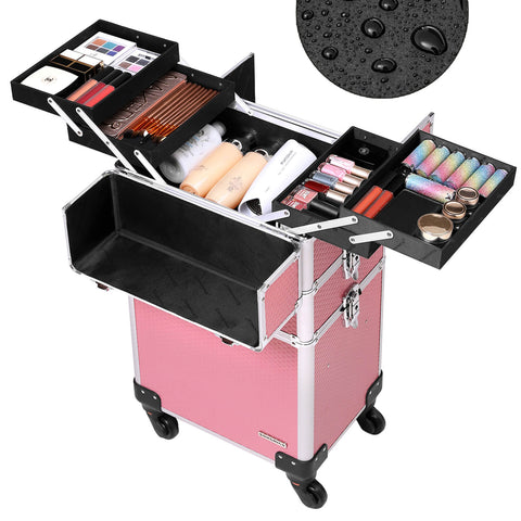 Rootz Cosmetic Trolley - Makeup Case - Beauty Organizer - ABS Hard Shell - Aluminum Strips - Impact Resistant - 30cm x 70cm x 25cm