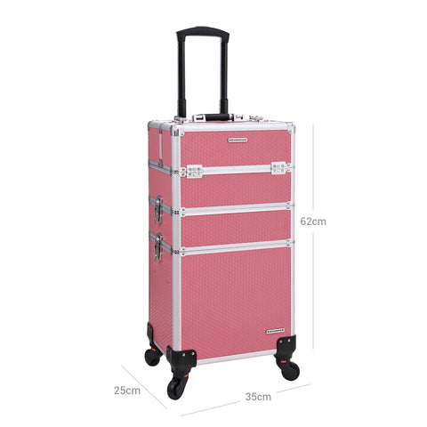 Rootz Cosmetic Trolley - Makeup Case - Beauty Organizer - ABS Hard Shell - Aluminum Strips - Impact Resistant - 30cm x 70cm x 25cm