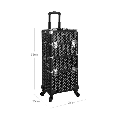 Rootz Make-up Trolley - 3-in-1 Makeup Trolley - Makeup Organizer Trolley - Portable Makeup Cart - Travel Makeup Trolley - Vanity Trolley - Mobile Beauty Station - Aluminum Strip + Metal Corners - Black - 37 x 75 x 23 cm (W x H x D)
