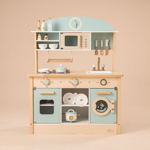 Rootz Wooden Kitchen Pretend Play Set - Kids Play Kitchen - Toy Kitchen Set - Realistic Design - Multi Toy Accessories - Role-playing Fun - 76 x 38 x 89 cm - MDF and High-Quality Wood