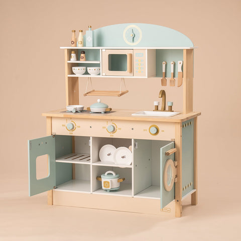 Rootz Wooden Kitchen Pretend Play Set - Kids Play Kitchen - Toy Kitchen Set - Realistic Design - Multi Toy Accessories - Role-playing Fun - 76 x 38 x 89 cm - MDF and High-Quality Wood