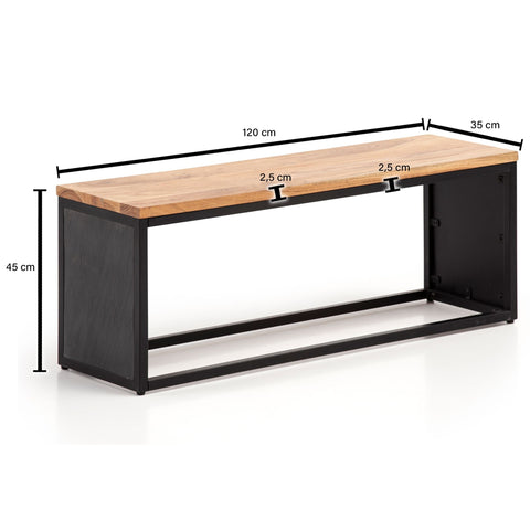 Rootz Modern Design Bench - Wooden Seat - Stone Look Panels - Handcrafted - Compact Shape - Anti-Slip Feet - 120cm x 45cm x 35cm