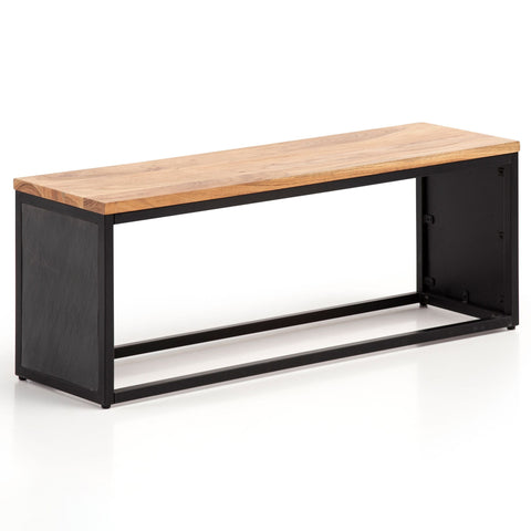 Rootz Modern Design Bench - Wooden Seat - Stone Look Panels - Handcrafted - Compact Shape - Anti-Slip Feet - 120cm x 45cm x 35cm