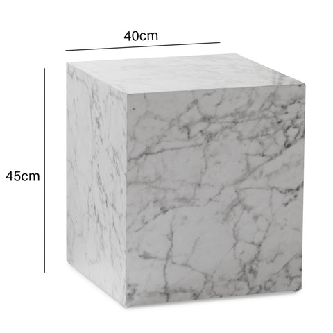 Rootz Elegant Coffee Table - Side Table - Marble Look - White - Storage Area - Side Table - 40cm x 40cm x 45cm