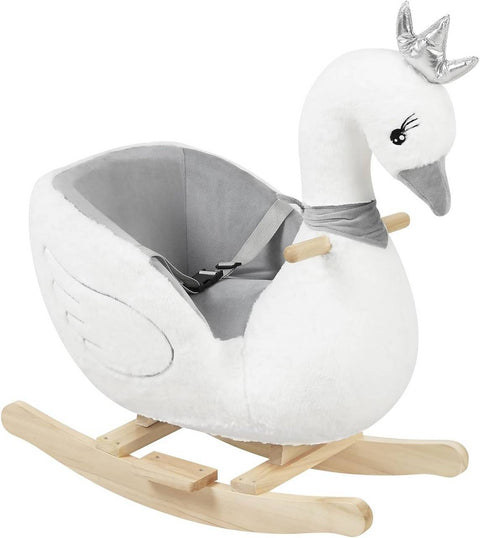 Rootz Plush Swan Rocking Horse - Toddler Rocker - Kids' Ride-On Toy - Soft and Comfortable - Interactive Design - Safe and Durable - 65cm x 68cm x 38cm