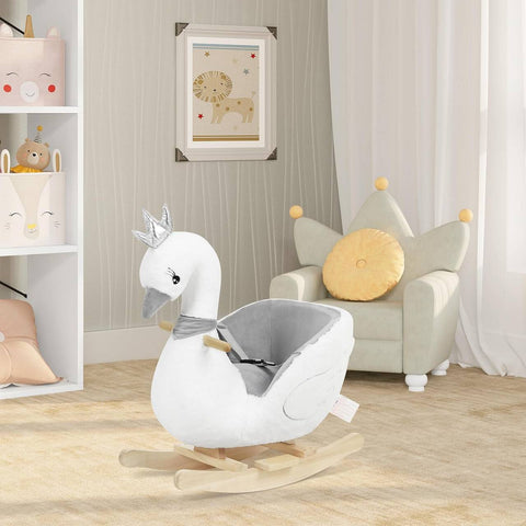 Rootz Plush Swan Rocking Horse - Toddler Rocker - Kids' Ride-On Toy - Soft and Comfortable - Interactive Design - Safe and Durable - 65cm x 68cm x 38cm