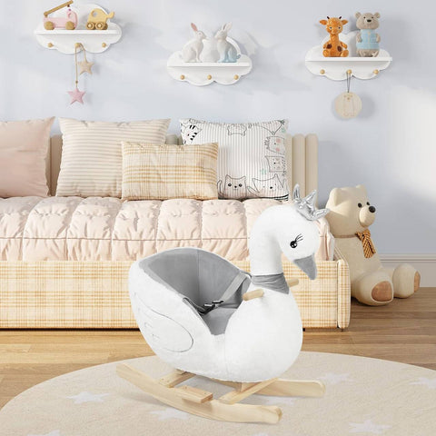 Rootz Plush Swan Rocking Horse - Toddler Rocker - Kids' Ride-On Toy - Soft and Comfortable - Interactive Design - Safe and Durable - 65cm x 68cm x 38cm