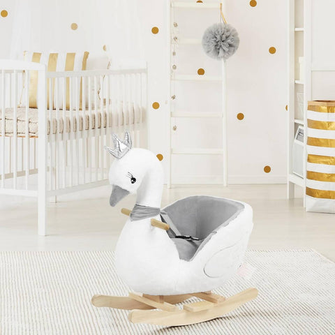 Rootz Plush Swan Rocking Horse - Toddler Rocker - Kids' Ride-On Toy - Soft and Comfortable - Interactive Design - Safe and Durable - 65cm x 68cm x 38cm