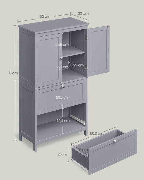 Rootz Dove Gray Bathroom Cabinet - Storage Unit - Organizer - MDF Material - Spacious Design - Easy Assembly - 30cm x 60cm x 110cm