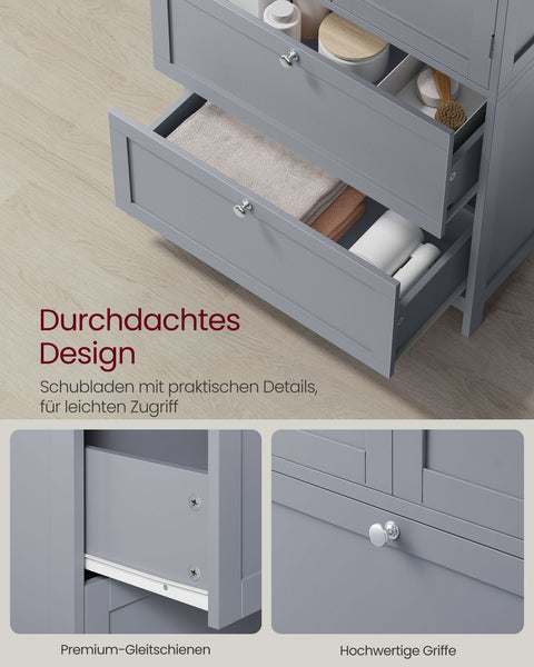 Rootz Dove Gray Bathroom Cabinet - Storage Unit - Organizer - MDF Material - Spacious Design - Easy Assembly - 30cm x 60cm x 110cm