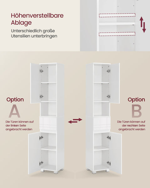 Rootz Classic White Bathroom Cabinet - Storage Unit - MDF Furniture - Spacious Design - Sturdy Construction - Easy Assembly - 30cm x 30cm x 170cm