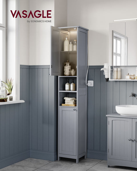 Rootz Dove Gray Bathroom Cabinet - Storage Organizer - MDF Furniture - Adjustable Shelves - 30cm x 30cm x 170cm