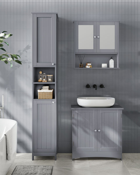 Rootz Dove Gray Bathroom Cabinet - Storage Organizer - MDF Furniture - Adjustable Shelves - 30cm x 30cm x 170cm