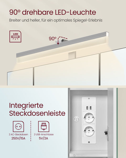 Rootz Bathroom Cabinet - Storage Unit - Organizer - Chipboard - MDF - Metal - Glass Mirror - 16.5cm x 70cm x 75cm - Cloud White - 20kg Capacity