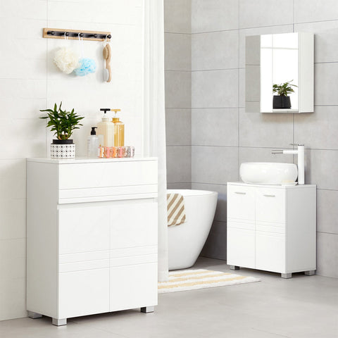 Rootz Bathroom Cabinet - White Storage Unit - MDF Doors - Chipboard Body - Adjustable Shelf - Anti-Tip Protection - 60cm x 30cm x 80cm