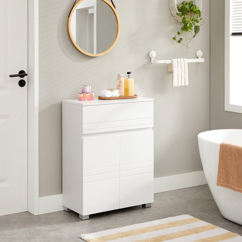 Rootz Bathroom Cabinet - White Storage Unit - MDF Doors - Chipboard Body - Adjustable Shelf - Anti-Tip Protection - 60cm x 30cm x 80cm