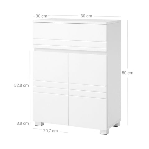 Rootz Bathroom Cabinet - White Storage Unit - MDF Doors - Chipboard Body - Adjustable Shelf - Anti-Tip Protection - 60cm x 30cm x 80cm