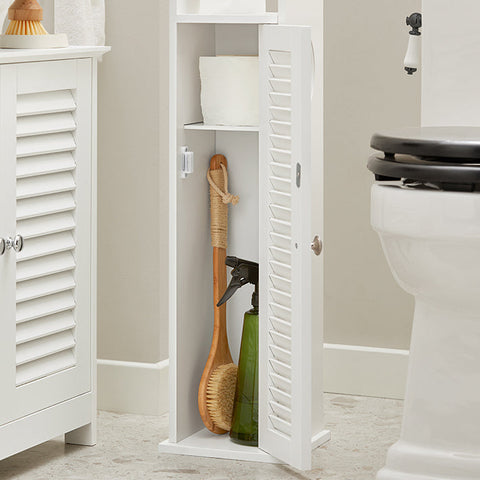 Rootz Narrow Toilet Paper Cabinet - Bathroom Storage - Space Saver - Mold Resistant - Air-Permeable Slatted Door - 20cm x 79cm x 18cm