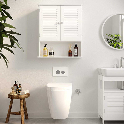 Rootz Bathroom Cabinet - Storage Cupboard - Hygiene Organizer - White MDF - 60cm x 20cm x 70cm - Open Compartment - Adjustable Shelf - Chrome-Plated Knobs