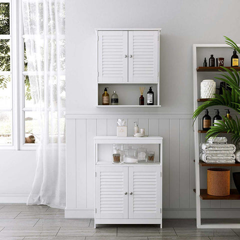 Rootz Bathroom Cabinet - Storage Cupboard - Hygiene Organizer - White MDF - 60cm x 20cm x 70cm - Open Compartment - Adjustable Shelf - Chrome-Plated Knobs