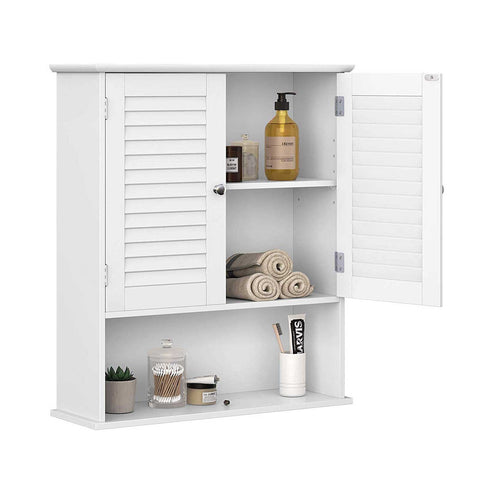 Rootz Bathroom Cabinet - Storage Cupboard - Hygiene Organizer - White MDF - 60cm x 20cm x 70cm - Open Compartment - Adjustable Shelf - Chrome-Plated Knobs