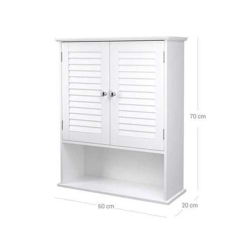 Rootz Bathroom Cabinet - Storage Cupboard - Hygiene Organizer - White MDF - 60cm x 20cm x 70cm - Open Compartment - Adjustable Shelf - Chrome-Plated Knobs