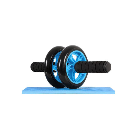 Rootz Abdominal Roller - With Non-slip Knee Mat - Training Mat - Fitness Ab Roller - Heavy-duty Ab Roller - Exercise Equipment - Plastic + Foam - Black-blue- 32 x 14.5 cm