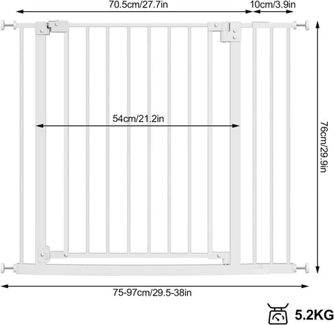 Rootz Adjustable Safety Gate - Child and Pet Barrier - Security Gate - Secure, Convenient, Self-Closing - Adjustable Fit (75-97cm x 76cm x 2.5cm)