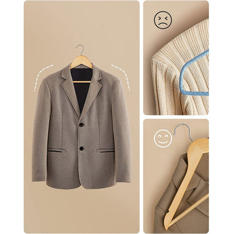 Rootz 10 Pack Maple Wood Hangers - Natural Color - Clothes Hangers - 5kg Load Capacity - 44.5cm x 23cm x 1.2cm