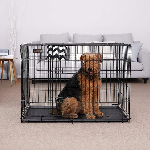 Rootz Dog Cage - 2 Doors - Xxl - High-quality Material - Two-door Design - Easily Foldable - Good Workmanship - Removable Base Tray - Iron Wire-ABS Plastic - Black - 122 x 81 x 76 cm (W x H x D)