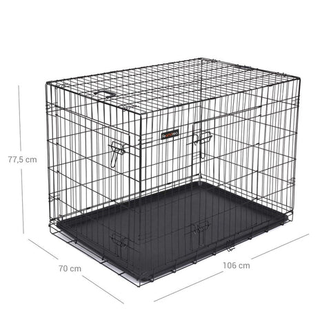 Rootz Dog Cage - 2 Doors - Xxl - High-quality Material - Two-door Design - Easily Foldable - Good Workmanship - Removable Base Tray - Iron Wire-ABS Plastic - Black - 122 x 81 x 76 cm (W x H x D)