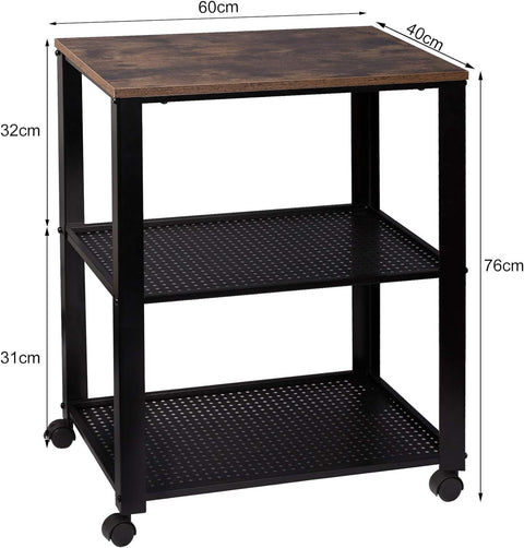 Rootz Retro Metal Serving Trolley - Storage Cart - Utility Rolling Cart - Space-Saving, Versatile, Durable - 60cm x 76cm x 40cm