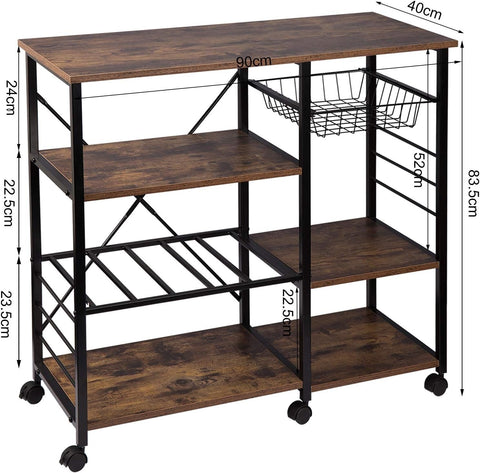 Rootz Metal Kitchen Trolley - Serving Cart - Storage Rack - Space-Efficient - Durable - Multi-Functional - 90cm x 83.5cm x 40cm