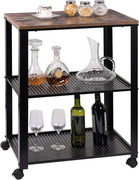 Rootz Retro Metal Serving Trolley - Storage Cart - Utility Rolling Cart - Space-Saving, Versatile, Durable - 60cm x 76cm x 40cm