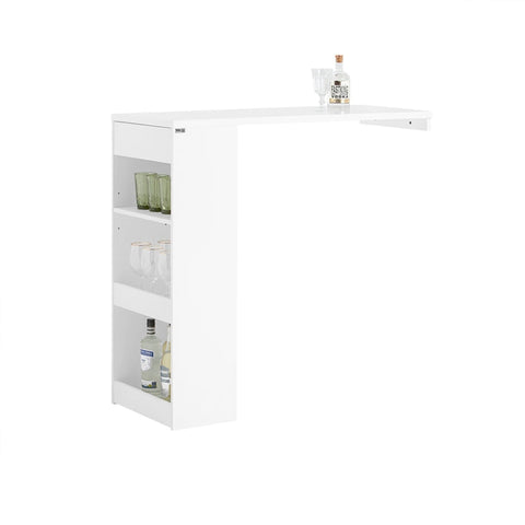 Rootz Adjustable Bar Table - Dining Table - Wall-Mounted Table - MDF Construction - Space-Saving Design - Adjustable Height - Easy Assembly - White - 110cm x 106cm x 45cm