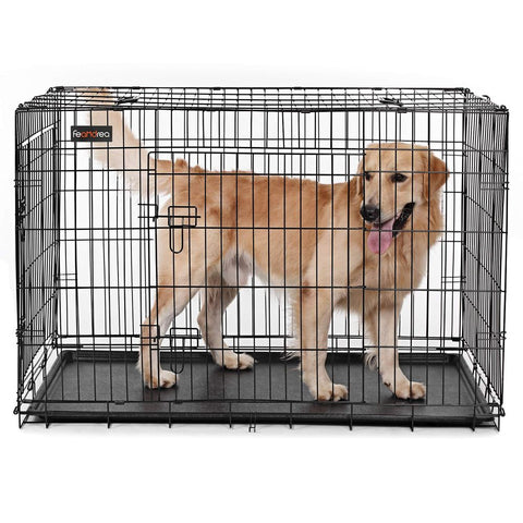 Rootz Dog Cage - 2 Doors - Xxl - High-quality Material - Two-door Design - Easily Foldable - Good Workmanship - Removable Base Tray - Iron Wire-ABS Plastic - Black - 122 x 81 x 76 cm (W x H x D)