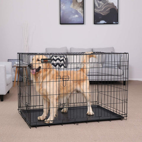 Rootz Dog Cage - 2 Doors - Xxl - High-quality Material - Two-door Design - Easily Foldable - Good Workmanship - Removable Base Tray - Iron Wire-ABS Plastic - Black - 122 x 81 x 76 cm (W x H x D)