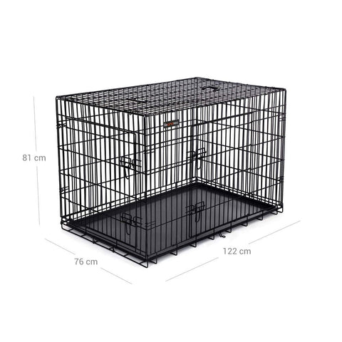 Rootz Dog Cage - 2 Doors - Xxl - High-quality Material - Two-door Design - Easily Foldable - Good Workmanship - Removable Base Tray - Iron Wire-ABS Plastic - Black - 122 x 81 x 76 cm (W x H x D)