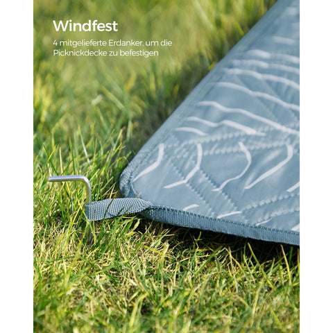 Rootz Picnic Blanket - Beach Mat - Outdoor Blanket - Lightweight - Waterproof - Portable - Light Blue with Tropical Fern - 200cm x 200cm unfolded - 42cm x 18cm x 18cm folded