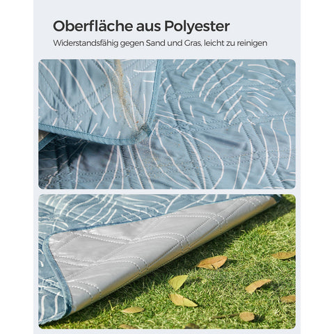 Rootz Picnic Blanket - Beach Mat - Outdoor Blanket - Lightweight - Waterproof - Portable - Light Blue with Tropical Fern - 200cm x 200cm unfolded - 42cm x 18cm x 18cm folded