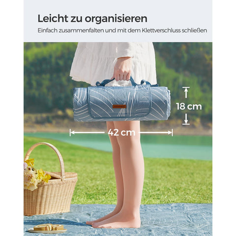 Rootz Picnic Blanket - Beach Mat - Outdoor Blanket - Lightweight - Waterproof - Portable - Light Blue with Tropical Fern - 200cm x 200cm unfolded - 42cm x 18cm x 18cm folded