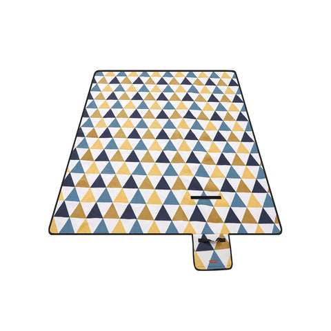 Rootz Picnic Blanket - Outdoor Mat - Waterproof Beach Blanket - Velvet Surface - Foam Padding - Aluminum Coating - 200cm x 150cm - Yellow and Blue Triangles