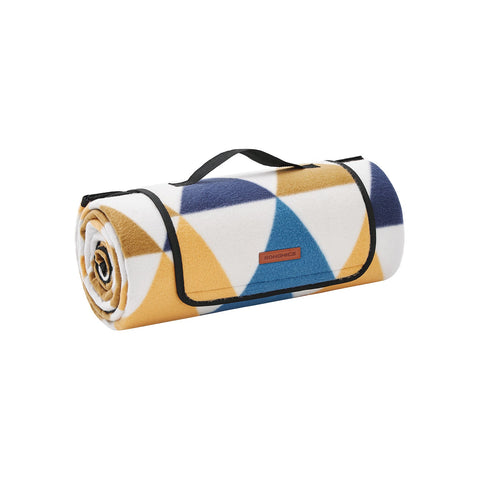 Rootz Picnic Blanket - Outdoor Mat - Waterproof Beach Blanket - Velvet Surface - Foam Padding - Aluminum Coating - 200cm x 150cm - Yellow and Blue Triangles