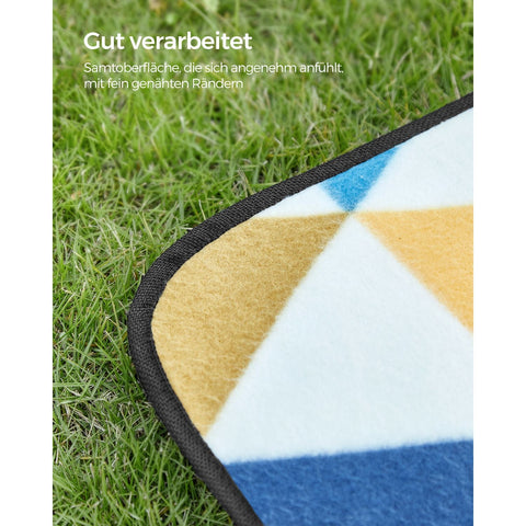 Rootz Picnic Blanket - Outdoor Mat - Waterproof Beach Blanket - Velvet Surface - Foam Padding - Aluminum Coating - 200cm x 150cm - Yellow and Blue Triangles