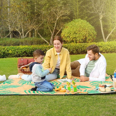 Rootz Picnic Blanket - Outdoor Mat - Beach Rug - Waterproof Polyester - Lightweight Foam Padding - Aluminum Coating - 200cm x 150cm - Orange with Tropical Fern