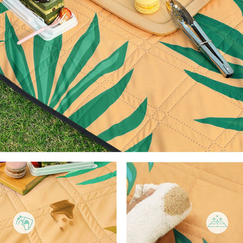 Rootz Picnic Blanket - Outdoor Mat - Beach Rug - Waterproof Polyester - Lightweight Foam Padding - Aluminum Coating - 200cm x 150cm - Orange with Tropical Fern