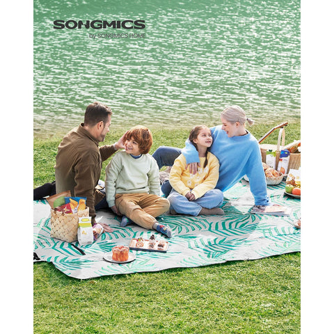 Rootz Picnic Blanket - Outdoor Mat - Beach Rug - Waterproof - Portable - Lightweight - 300cm x 200cm - Gray with Tropical Fern