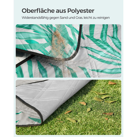 Rootz Picnic Blanket - Outdoor Mat - Beach Rug - Waterproof - Portable - Lightweight - 300cm x 200cm - Gray with Tropical Fern